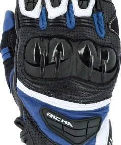 Best deal ❤️ Richa Stealth Leather Motorcycle Gloves Black/White/Blue 🔥